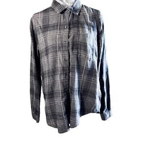 Lucky Brand Women’s Button Front Long Sleeve Gray Plaid Shirt in Size Large